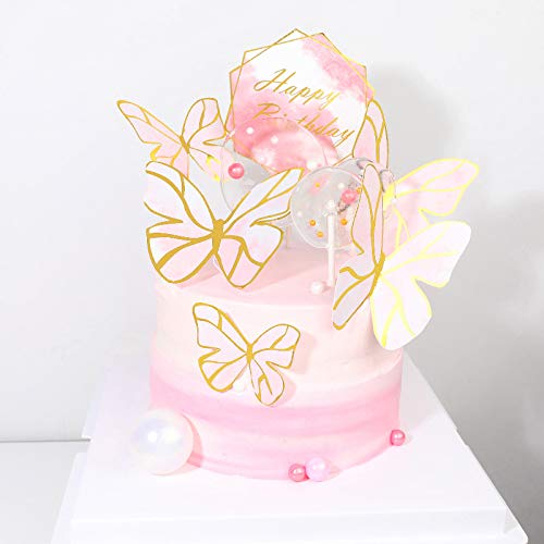 6 pcs Gold Butterfly Cake Decorations with 1pcs Princess Birthday