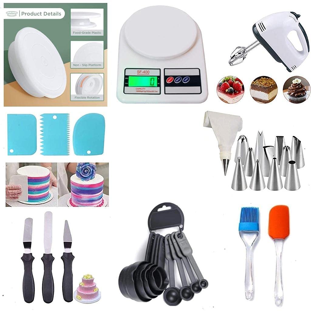 Buy ZROOF Cake Decorating Items Cake Turntable, Nozzle Set, Electronic  Beater, scrapers, Measuring Cups and Spoons, Silicon Brush Spatula,  Smoother for Cake, Fondant Tools, Rose Ever Cutter for Cake Online at Low