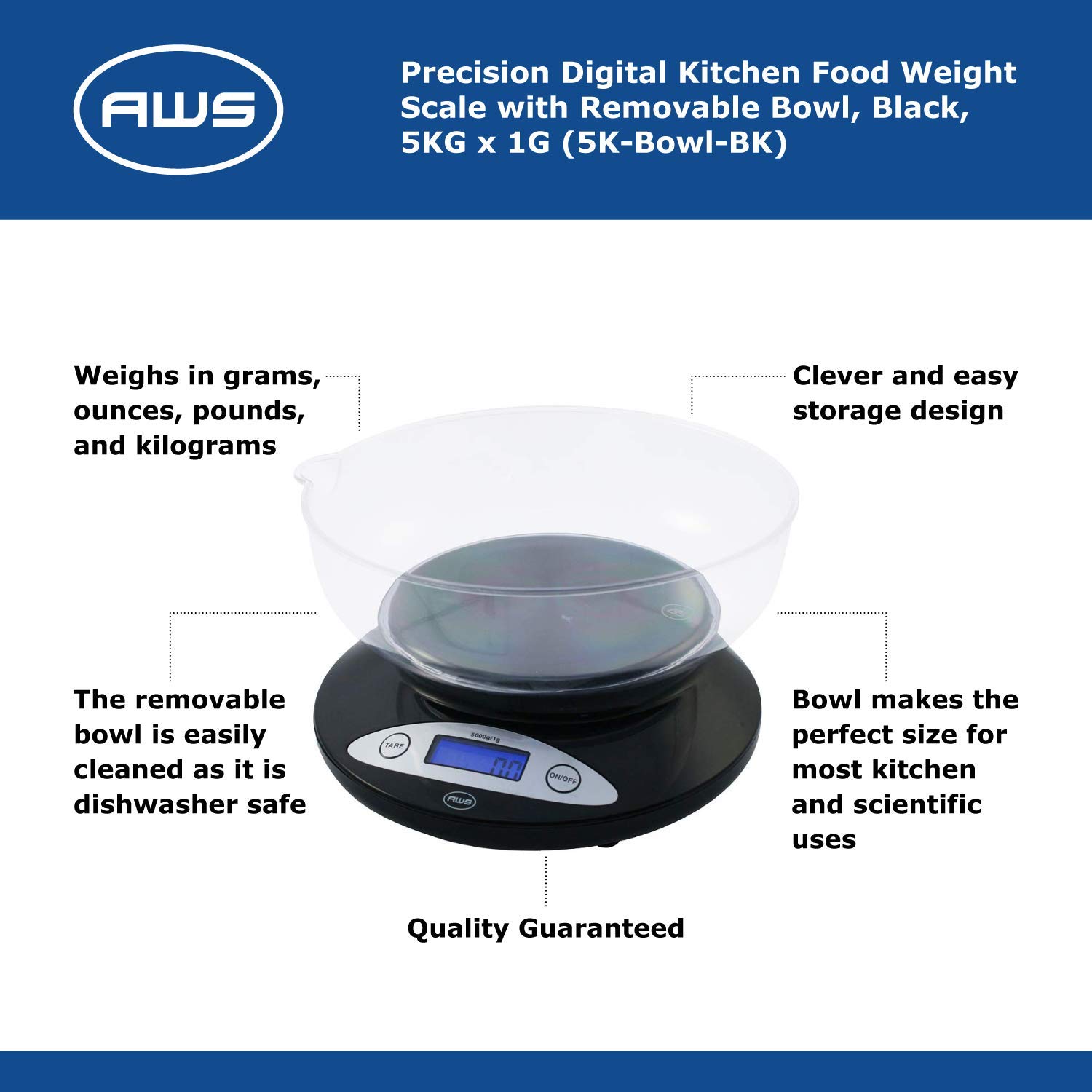 American Weigh Scales - 5kbowl-bk - Bowl Kitchen Scale Black
