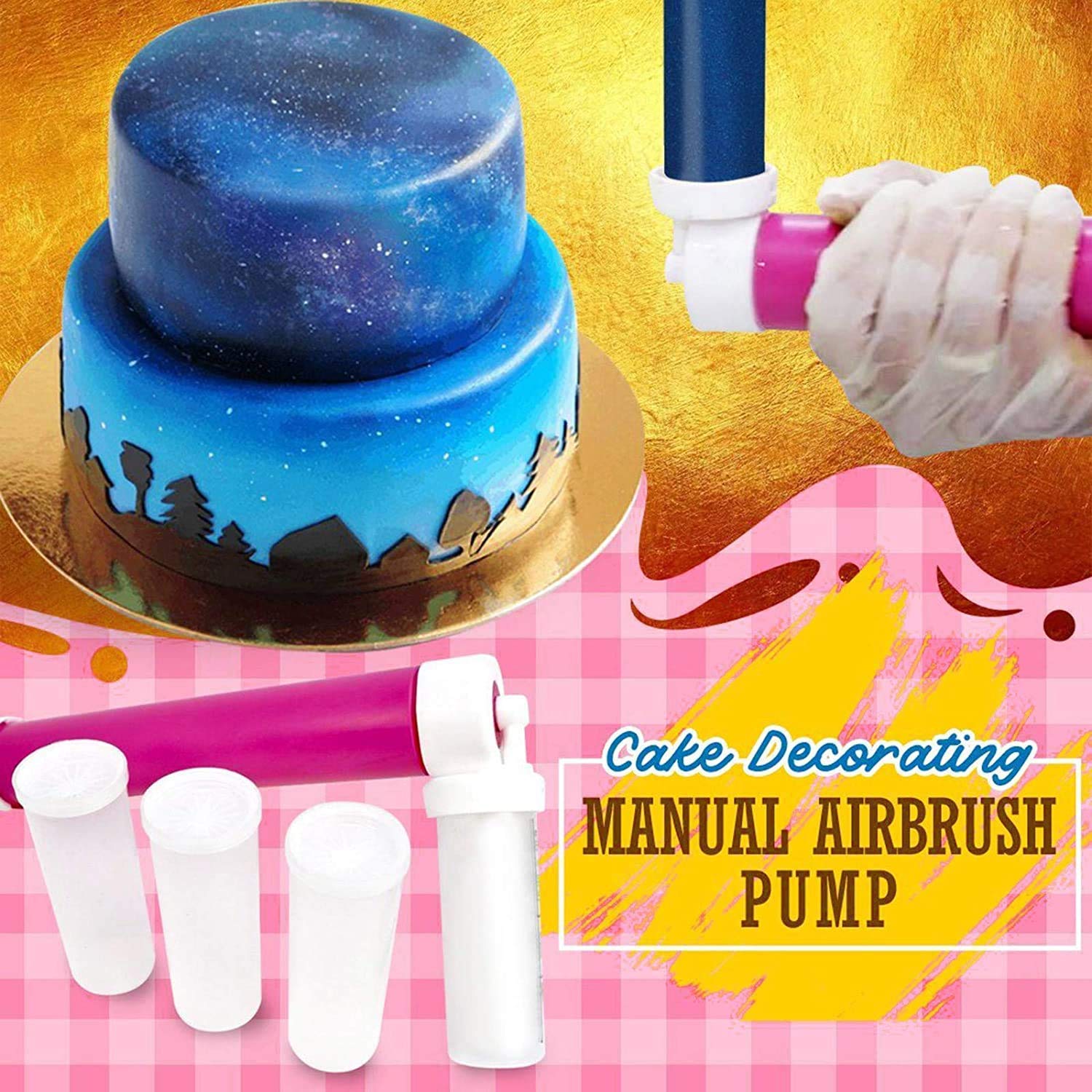 Manual Airbrush for Cakes Glitter Decorating Tools, DIY Baking Cake Airbrush  Pump Coloring Spray Gun with 4 Pcs Tube, Kitchen Cake Decorating Kit for  Cupcakes Cookies Desserts 