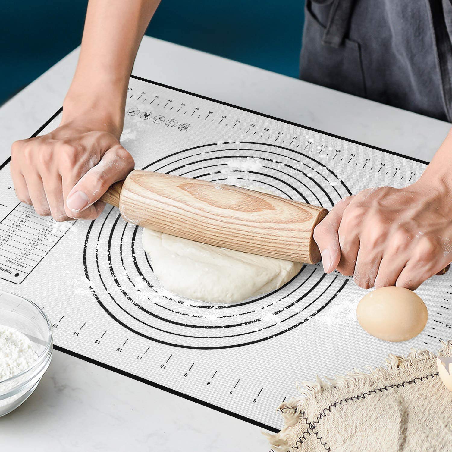 Silicone Baking Mat, Non-Stick Pastry Mat Extra Large with Measurements for Baking - Pizza Dough Rolling Mat, Counter Mat, Heat-Resistance, Size: 15.7