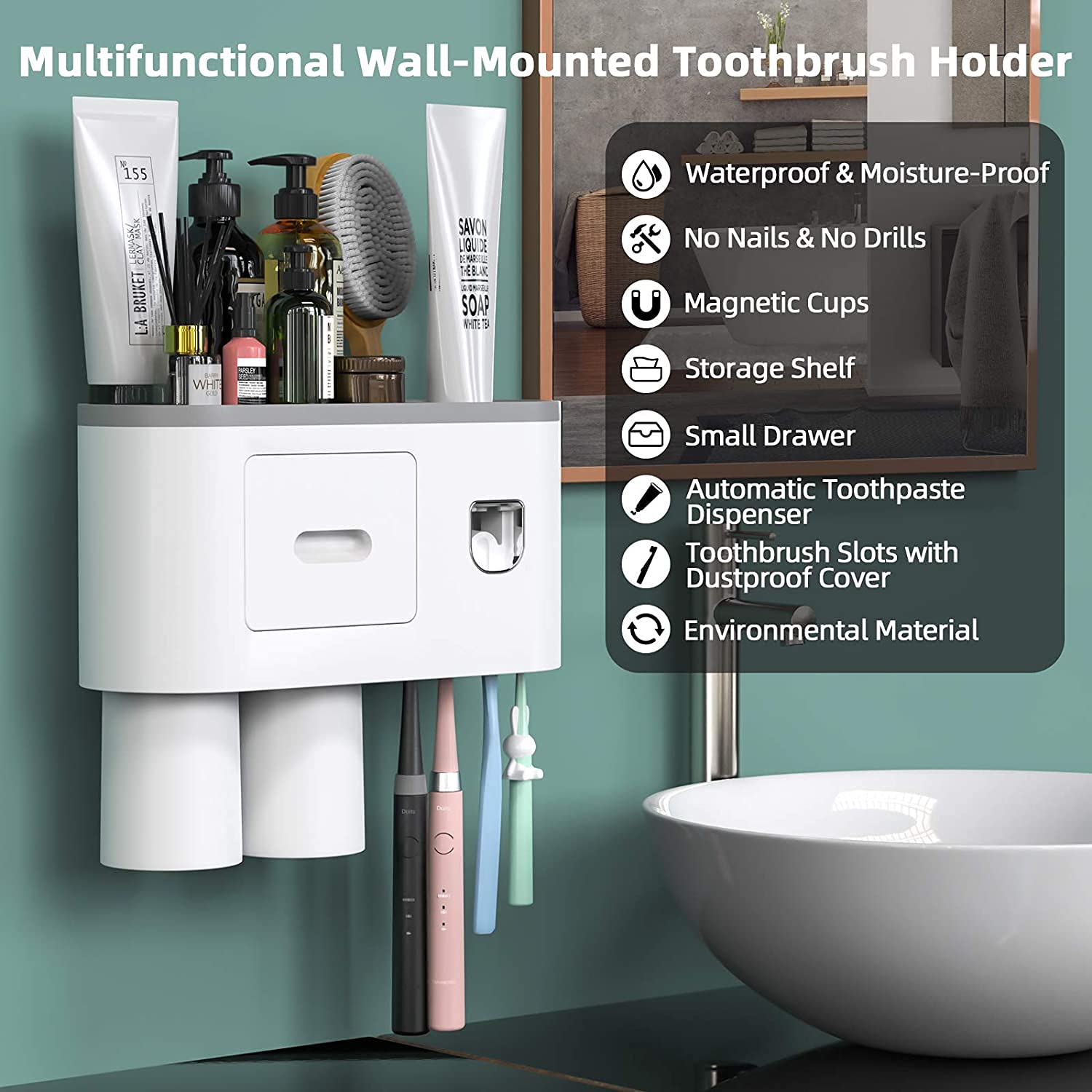 Buy Virth Toothbrush Holder with Automatic Toothpaste Dispenser ,Toothbrush  Organizer with 4 Cups Online at Best Prices in India - JioMart.