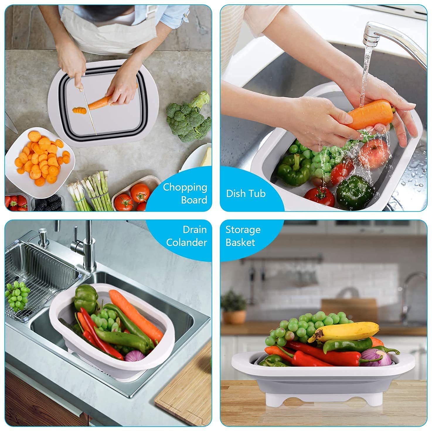 Generic Adjustable Expandable Collapsible Foldable Veggie Chopping Cutting  Board Basin Bowl With Dish Tub And Dish Sink Kitchen Helper