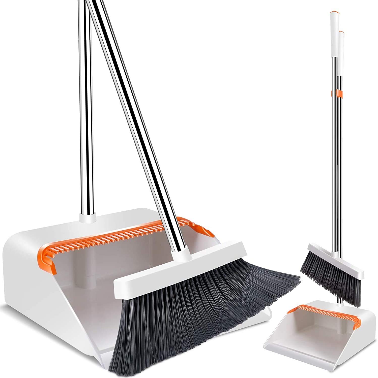 Upgrade Broom and Dustpan Set Self-Cleaning w/ Dustpan Teeth Long Handle  Holder