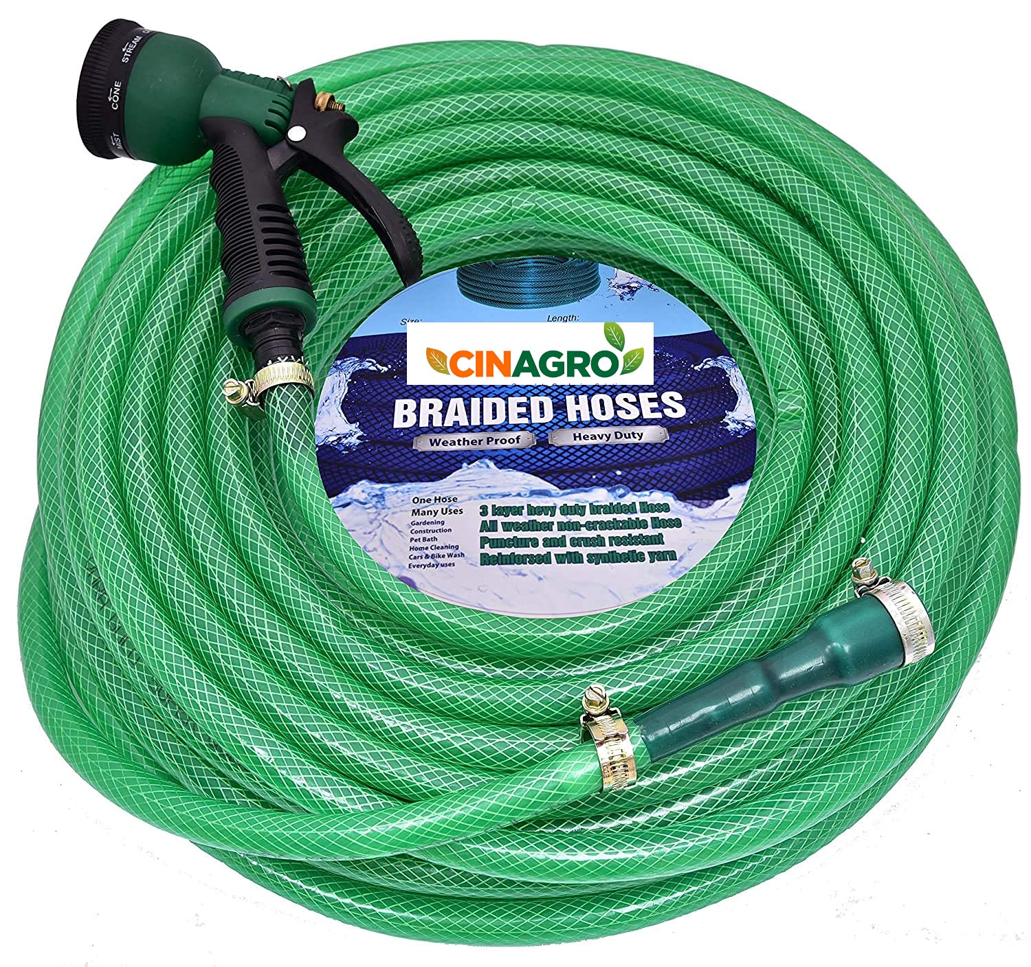 CINAGRO™ – Heavy Duty 3 Layered Braided Water Hose Pipe (Size : 1