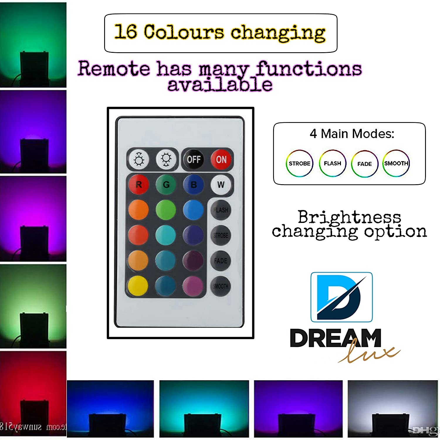 Dreamlux ® 50W RGB LED Brick Remote Waterproof IP66 LED Flood
