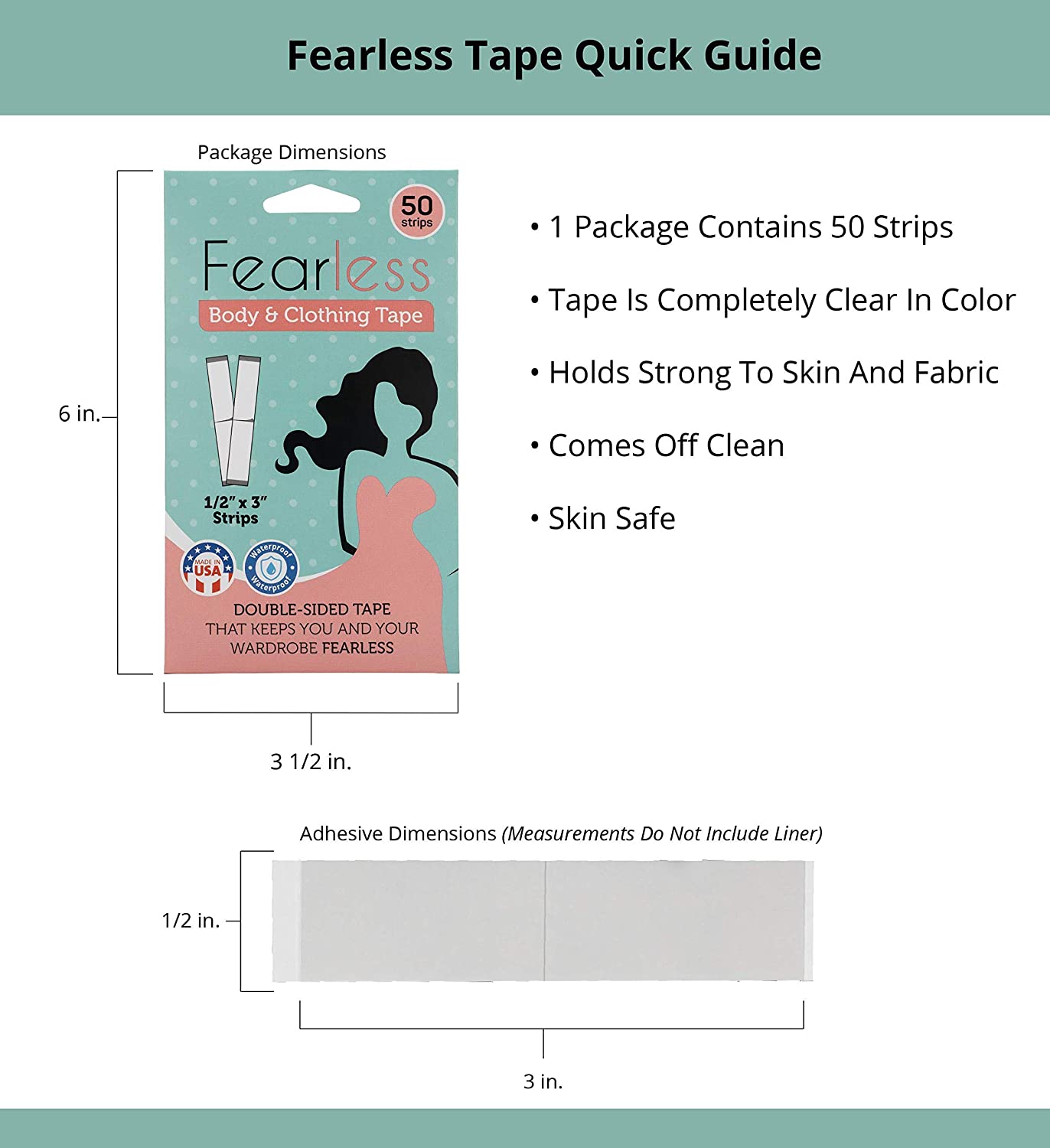 Fearless Tape Double Sided Tape for Fashion and Body -50 Count