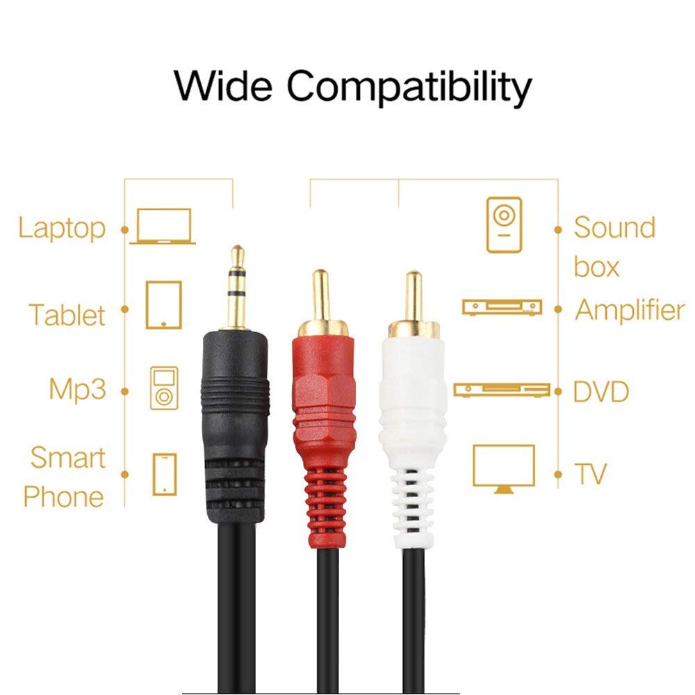 KEBILSHOP 3.5mm Aux Jack 1 Male to 2 Female Stereo Headphone Earphone Jack  Y Splitter Audio Jack Adapter Cable.
